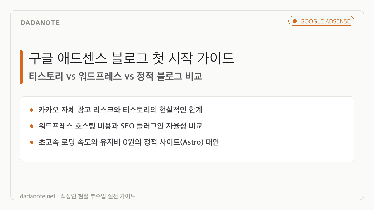구글 애드센스 블로그 첫 시작: 티스토리 vs 워드프레스 vs 정적 웹사이트 비교