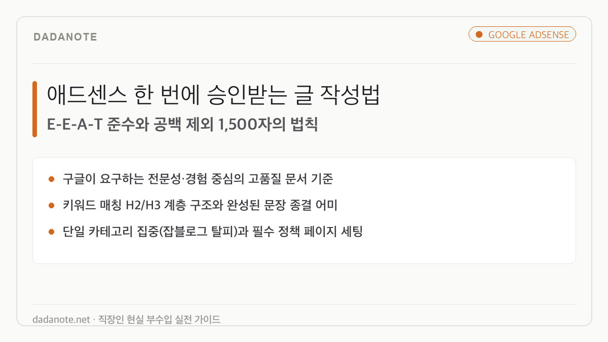 구글 애드센스 한 번에 승인받는 글 작성법: E-E-A-T 준수와 1,500자의 법칙