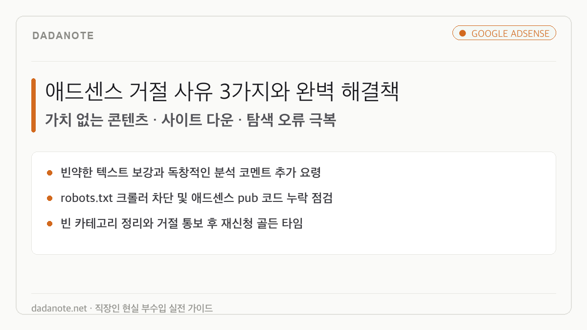 구글 애드센스 승인 거절 시 단골 사유 3가지와 완벽 해결책