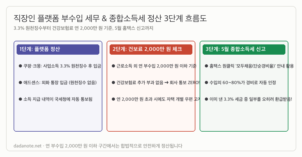 직장인 부수입 세무 및 종합소득세 정산 3단계 흐름도